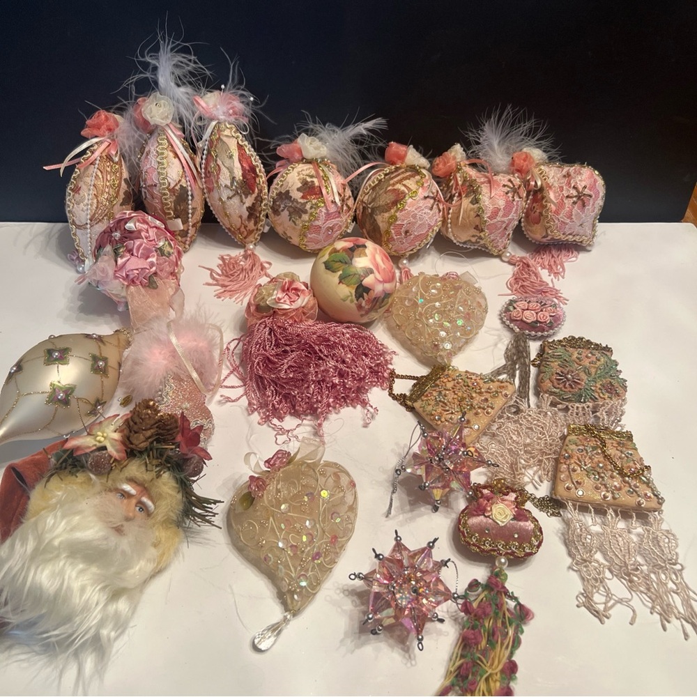 Assorted Lot Of 22 Pink Themed  Christmas Ornaments